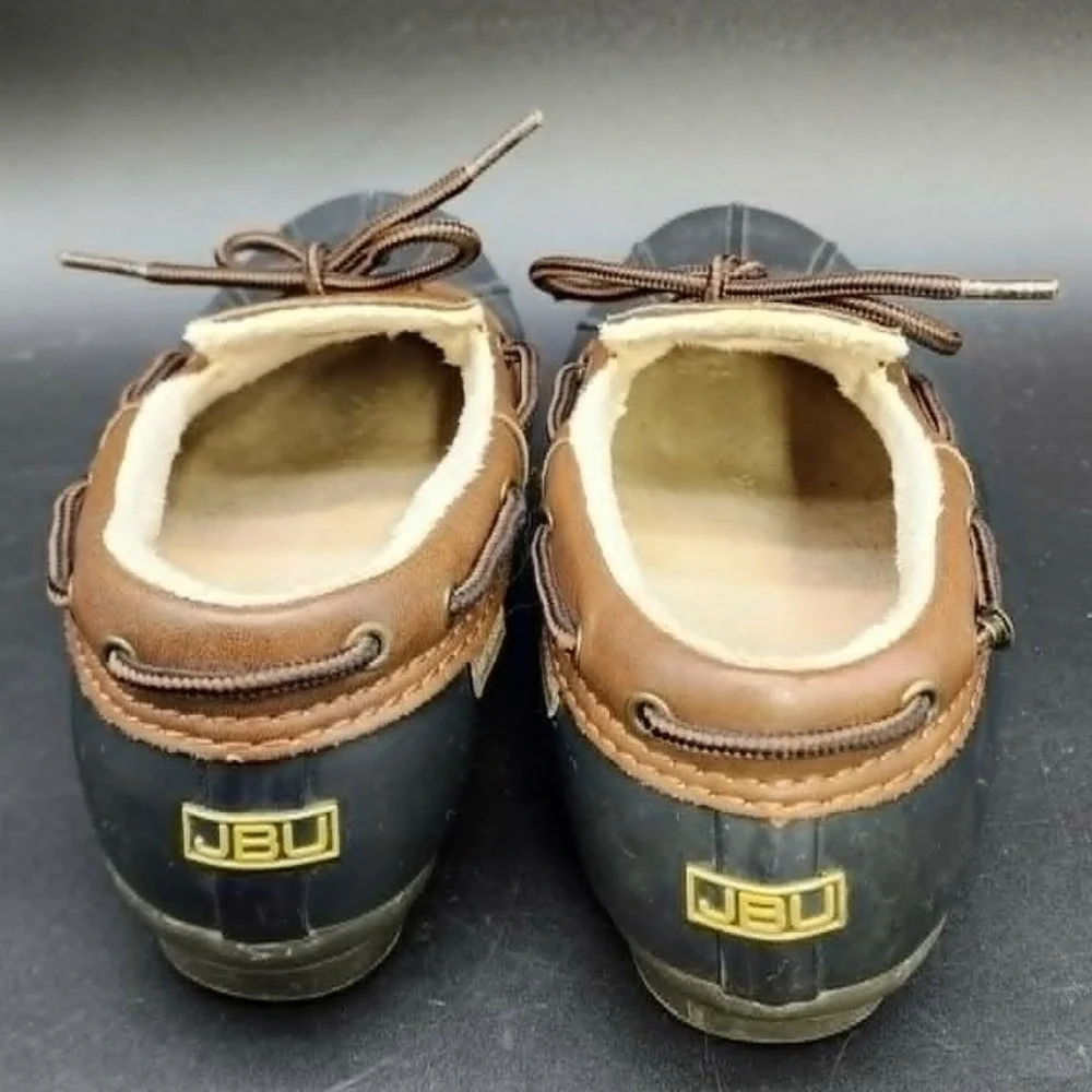 JBU‎ Gwen Women Black Brown 8.5M Duck Shoes Slip On Faux Fur Lined Weather Ready